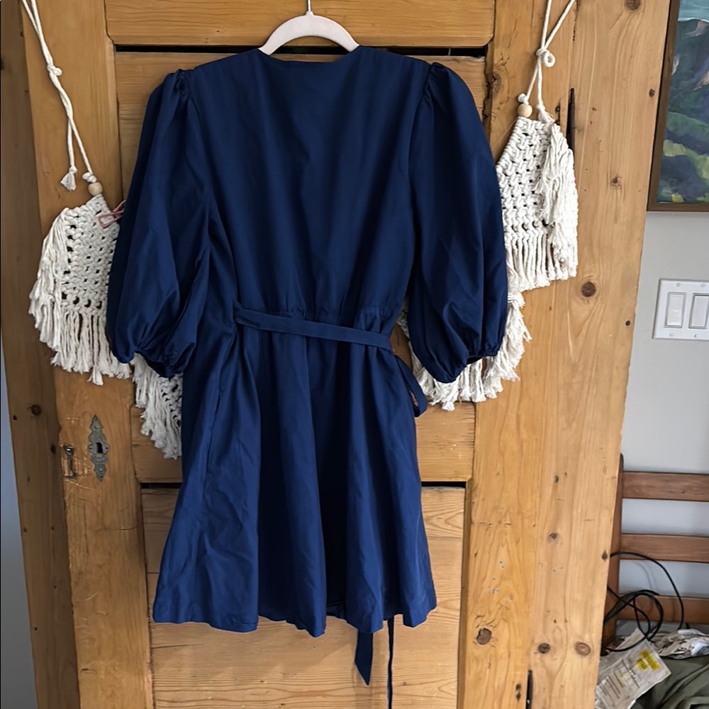 Elegant Blue Wrap Dress - Picture 3 of 4